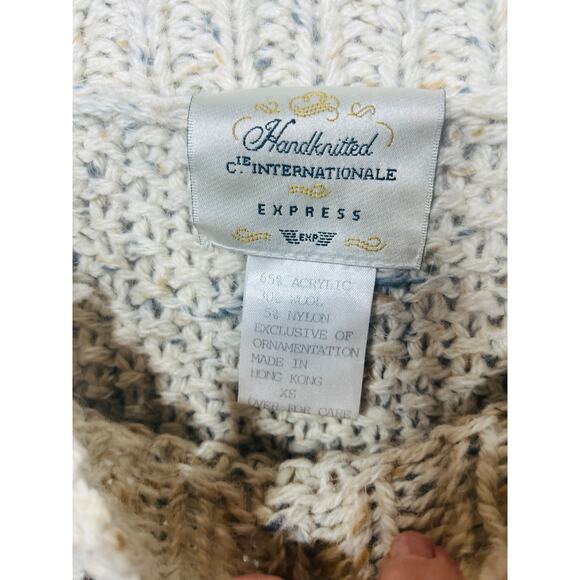 Express VTG 90s Handknitted Floral Embroidered Cottagecore Acrylic Wool XS - Picture 7 of 8
